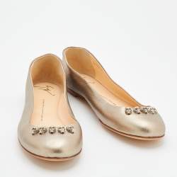 Pre Owned Giuseppe Zanotti Gold Leather Embellished  Flats Size 41