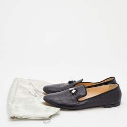 Pre Owned Giuseppe Zanotti Black Croc Embossed Leather Smoking Slippers Size 41.5