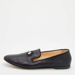 Pre Owned Giuseppe Zanotti Black Croc Embossed Leather Smoking Slippers Size 41.5