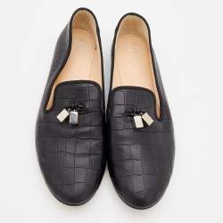 Pre Owned Giuseppe Zanotti Black Croc Embossed Leather Smoking Slippers Size 41.5