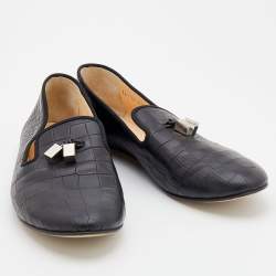 Pre Owned Giuseppe Zanotti Black Croc Embossed Leather Smoking Slippers Size 41.5