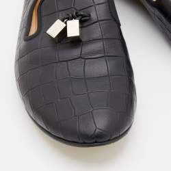Pre Owned Giuseppe Zanotti Black Croc Embossed Leather Smoking Slippers Size 41.5