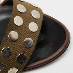 Pre Owned صندل جوسيبي زانوتي جلد وكانفاس مرصع أخضر زيتوني/بني بسيور مقاس 38