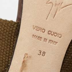 Pre Owned صندل جوسيبي زانوتي جلد وكانفاس مرصع أخضر زيتوني/بني بسيور مقاس 38