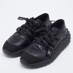 Pre Owned Giuseppe Zanotti Black Python Effect Leather And Technical Fabric Urchin Sneakers Size 39.5