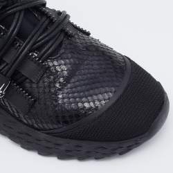 Pre Owned Giuseppe Zanotti Black Python Effect Leather And Technical Fabric Urchin Sneakers Size 39.5