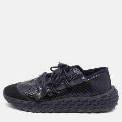 Pre Owned Giuseppe Zanotti Black Python Effect Leather And Technical Fabric Urchin Sneakers Size 39.5