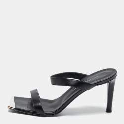 Pre Owned Giuseppe Zanotti Black Leather Square Toe Slide Sandals Size 37