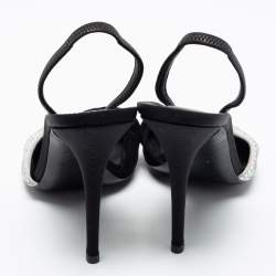 مملوكة مسبقًا Giuseppe Zanotti Black/White Leather And Suede Crystal Embellished Allen Slingback Sandals Size 37