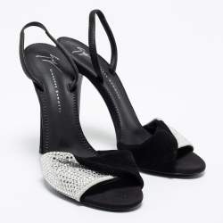 مملوكة مسبقًا Giuseppe Zanotti Black/White Leather And Suede Crystal Embellished Allen Slingback Sandals Size 37