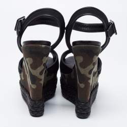 Giuseppe Zanotti Black Canvas And Leather Braided Camouflage Platform Wedge Sandals Size 41