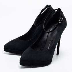 Pre Owned Giuseppe Zanotti Black Suede Ankle-Strap Platform Pumps Size 39.5
