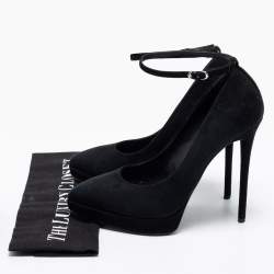 Pre Owned Giuseppe Zanotti Black Suede Ankle-Strap Platform Pumps Size 39.5