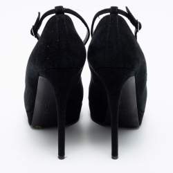 Pre Owned Giuseppe Zanotti Black Suede Ankle-Strap Platform Pumps Size 39.5