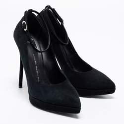 Pre Owned Giuseppe Zanotti Black Suede Ankle-Strap Platform Pumps Size 39.5