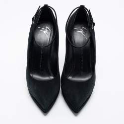 Pre Owned Giuseppe Zanotti Black Suede Ankle-Strap Platform Pumps Size 39.5
