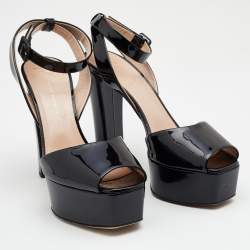 Pre Owned Giuseppe Zanotti Black Patent Leather Betty Platform Ankle Strap Sandals Size 41