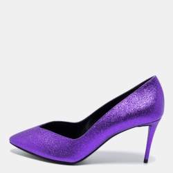Pre Owned Giuseppe Zanotti Purple Glitter Olinda V Throat Pumps Size 38