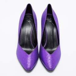 Pre Owned Giuseppe Zanotti Purple Glitter Olinda V Throat Pumps Size 38