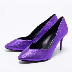 Pre Owned Giuseppe Zanotti Purple Glitter Olinda V Throat Pumps Size 38