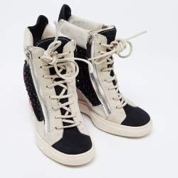 Giuseppe Zanotti Multicolor Crystal Embellished Suede Wedge Sneakers Size 36