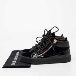 Pre Owned Giuseppe Zanotti Black/Navy Blue Velvet and Leather Coby High Top Sneakers Size 40