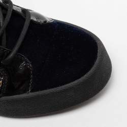 Pre Owned Giuseppe Zanotti Black/Navy Blue Velvet and Leather Coby High Top Sneakers Size 40