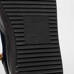 Pre Owned Giuseppe Zanotti Black/Navy Blue Velvet and Leather Coby High Top Sneakers Size 40