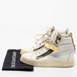 Giuseppe Zanotti White Leather Double Zipper High Top Sneakers Size 38