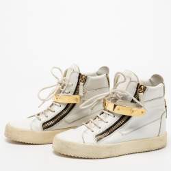 Giuseppe Zanotti White Leather Double Zipper High Top Sneakers Size 38