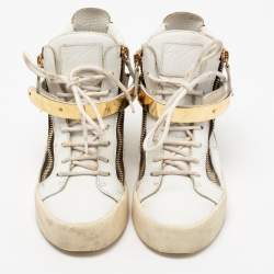 Giuseppe Zanotti White Leather Double Zipper High Top Sneakers Size 38