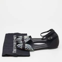 Pre Owned صندل فلات جوسيبي زانوتي ساتان وسويدي أسود/أزرق مزخرف كريستال بحزام للكاحل مقاس 39