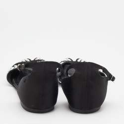 Pre Owned صندل فلات جوسيبي زانوتي ساتان وسويدي أسود/أزرق مزخرف كريستال بحزام للكاحل مقاس 39