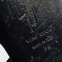 Pre Owned صندل فلات جوسيبي زانوتي ساتان وسويدي أسود/أزرق مزخرف كريستال بحزام للكاحل مقاس 39