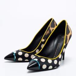 مملوكة مسبقًا Giuseppe Zanotti Multicolor Leopard/Polka Dot Print Satin And Patent Leather Yvette Pointed Toe Pumps Size 38