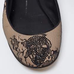 Giuseppe Zanotti Beige/Black Mesh and Leather Embellished Ballet Flats Size 37
