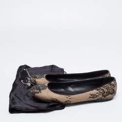 Giuseppe Zanotti Beige/Black Mesh and Leather Embellished Ballet Flats Size 37