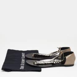 مملوكة مسبقًا صندل إصبع جوسيبي زانوتي جلد رصاصي ميتاليك مزخرف كريستال مقاس 40