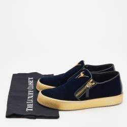 Giuseppe Zanotti Navy Blue Velvet May London Slip On Sneakers Size 39