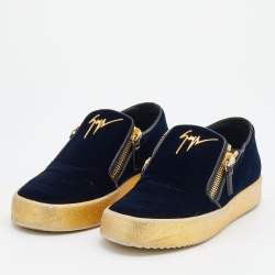 Giuseppe Zanotti Navy Blue Velvet May London Slip On Sneakers Size 39