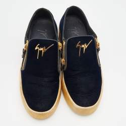 Giuseppe Zanotti Navy Blue Velvet May London Slip On Sneakers Size 39