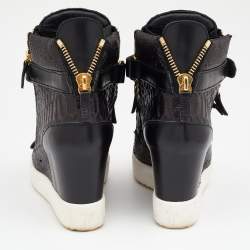 Pre Owned حذاء رياضي جوسيبي زانوتي لورينز جلد نقش ثعبان بني داكن/ أسود نعل روكي مقاس 37