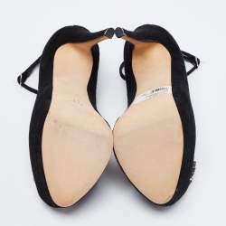 Pre Owned Giuseppe Zanotti Black Suede Crystal Embellished Ankle-Strap Peep-Toe Platform Pumps Size 35