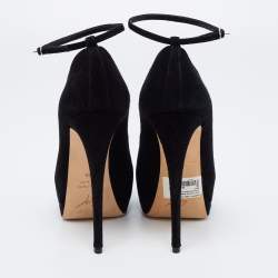 Pre Owned Giuseppe Zanotti Black Suede Crystal Embellished Ankle-Strap Peep-Toe Platform Pumps Size 35