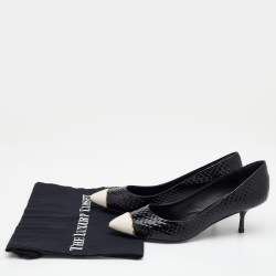 Pre Owned Giuseppe Zanotti Black/White Patent Leather and Leather Cap Toe Pumps Size 39