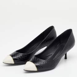 Pre Owned Giuseppe Zanotti Black/White Patent Leather and Leather Cap Toe Pumps Size 39