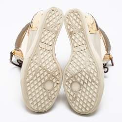 Pre Owned Giuseppe Zanotti Multicolor Leather and Suede Hidden Wedge Sneakers Size 38