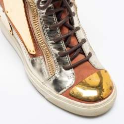 Pre Owned Giuseppe Zanotti Multicolor Leather and Suede Hidden Wedge Sneakers Size 38