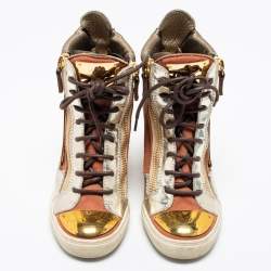 Pre Owned Giuseppe Zanotti Multicolor Leather and Suede Hidden Wedge Sneakers Size 38