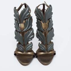 مملوكة مسبقًا صندل جوسيبي زانوتي ارغينت جلد أخضر زيتوني سيور مزينة جناح معدن مقاس 38.5